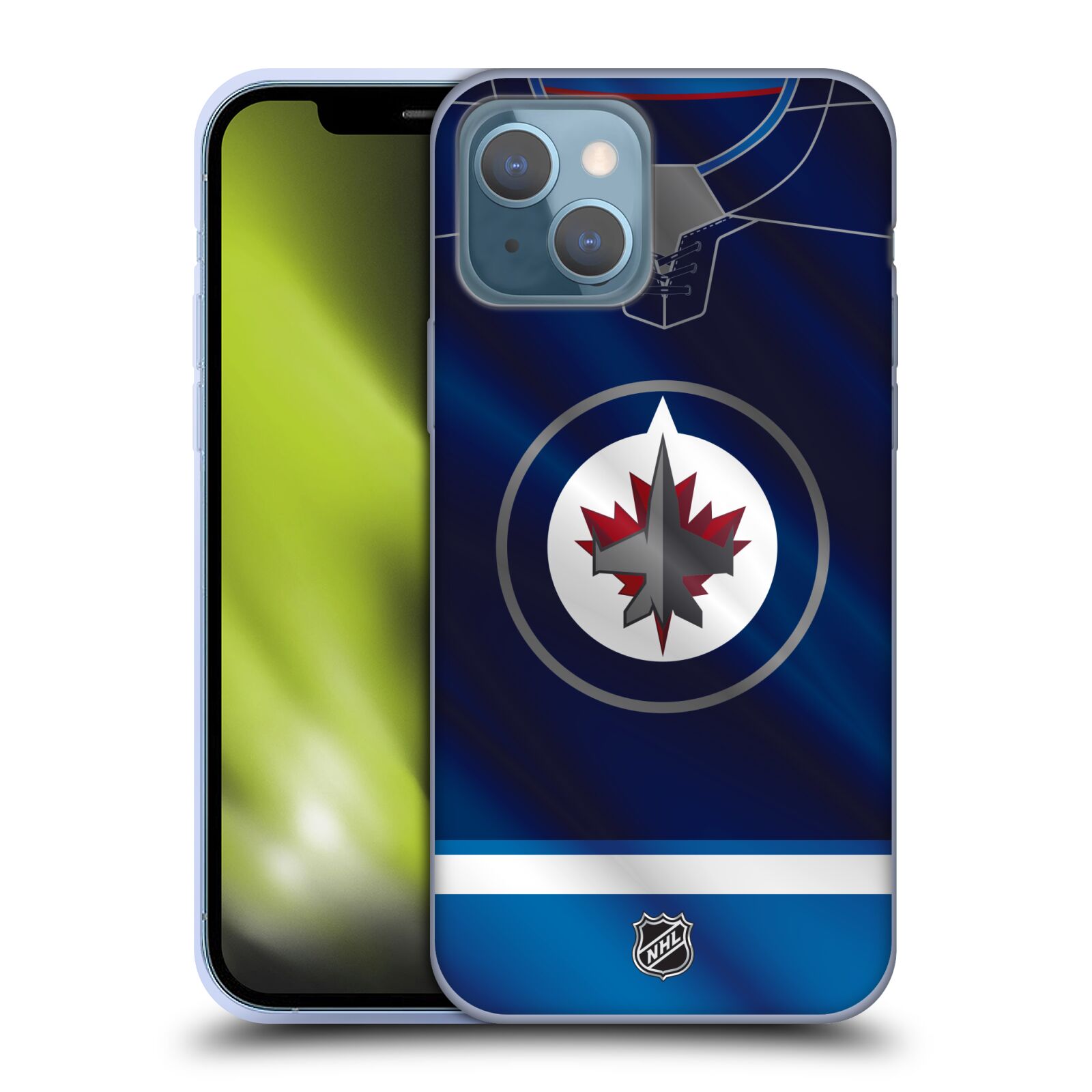Silikonové pouzdro na mobil Apple iPhone 13 - NHL - Dres Winnipeg Jets (Silikonový kryt, obal, pouzdro na mobilní telefon Apple iPhone 13 s licencovaným motivem NHL - Dres Winnipeg Jets)