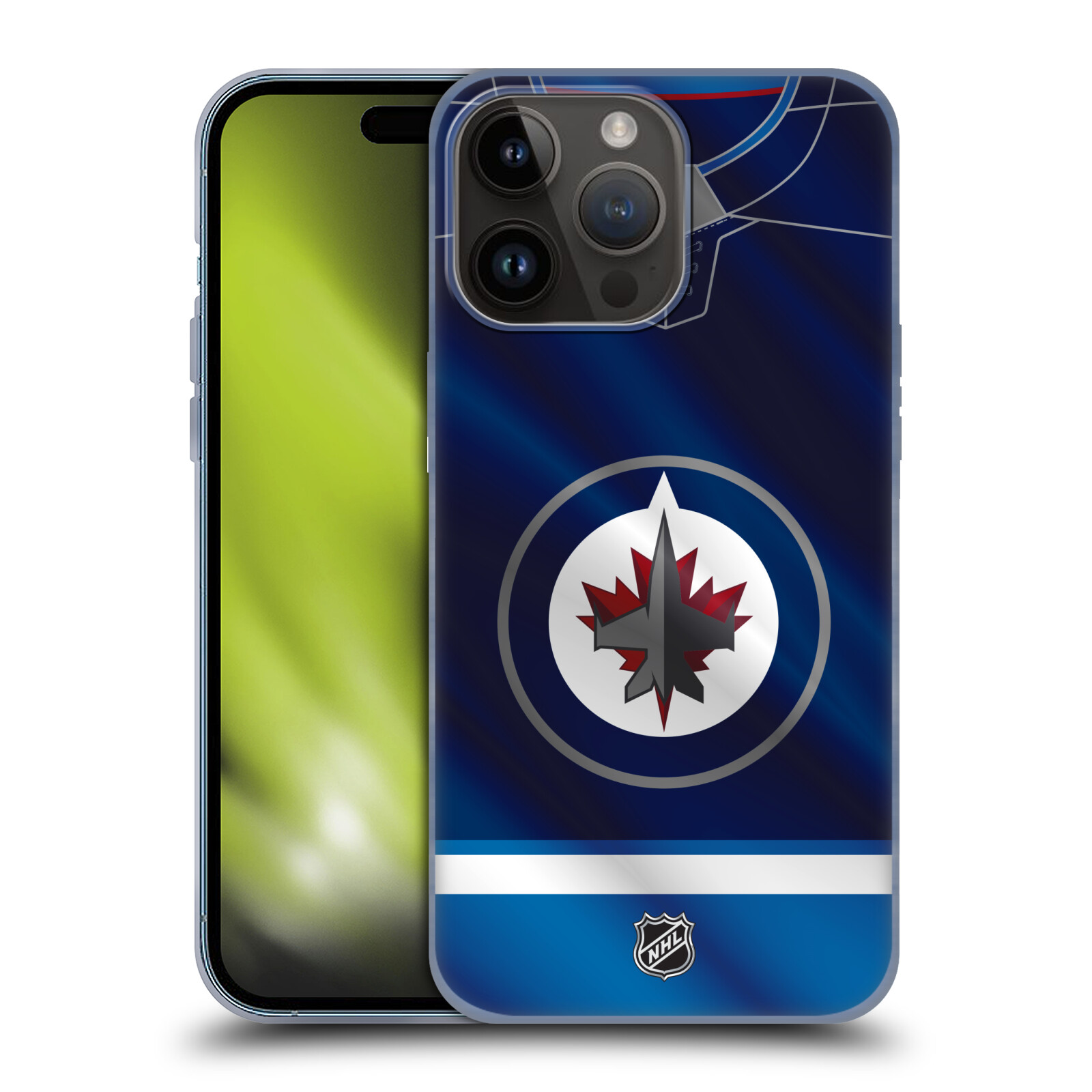 Silikonové lesklé pouzdro na mobil Apple iPhone 15 Pro Max - NHL - Dres Winnipeg Jets (Silikonový lesklý kryt, obal, pouzdro na mobilní telefon Apple iPhone 15 Pro Max s licencovaným motivem NHL - Dres Winnipeg Jets)