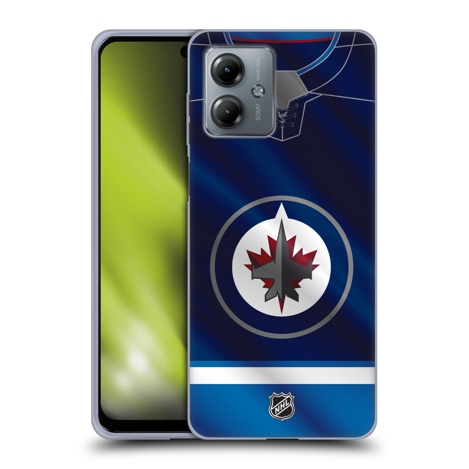Silikonové pouzdro na mobil Motorola Moto G14 - NHL - Dres Winnipeg Jets (Silikonový kryt, obal, pouzdro na mobilní telefon Motorola Moto G14 s licencovaným motivem NHL - Dres Winnipeg Jets)