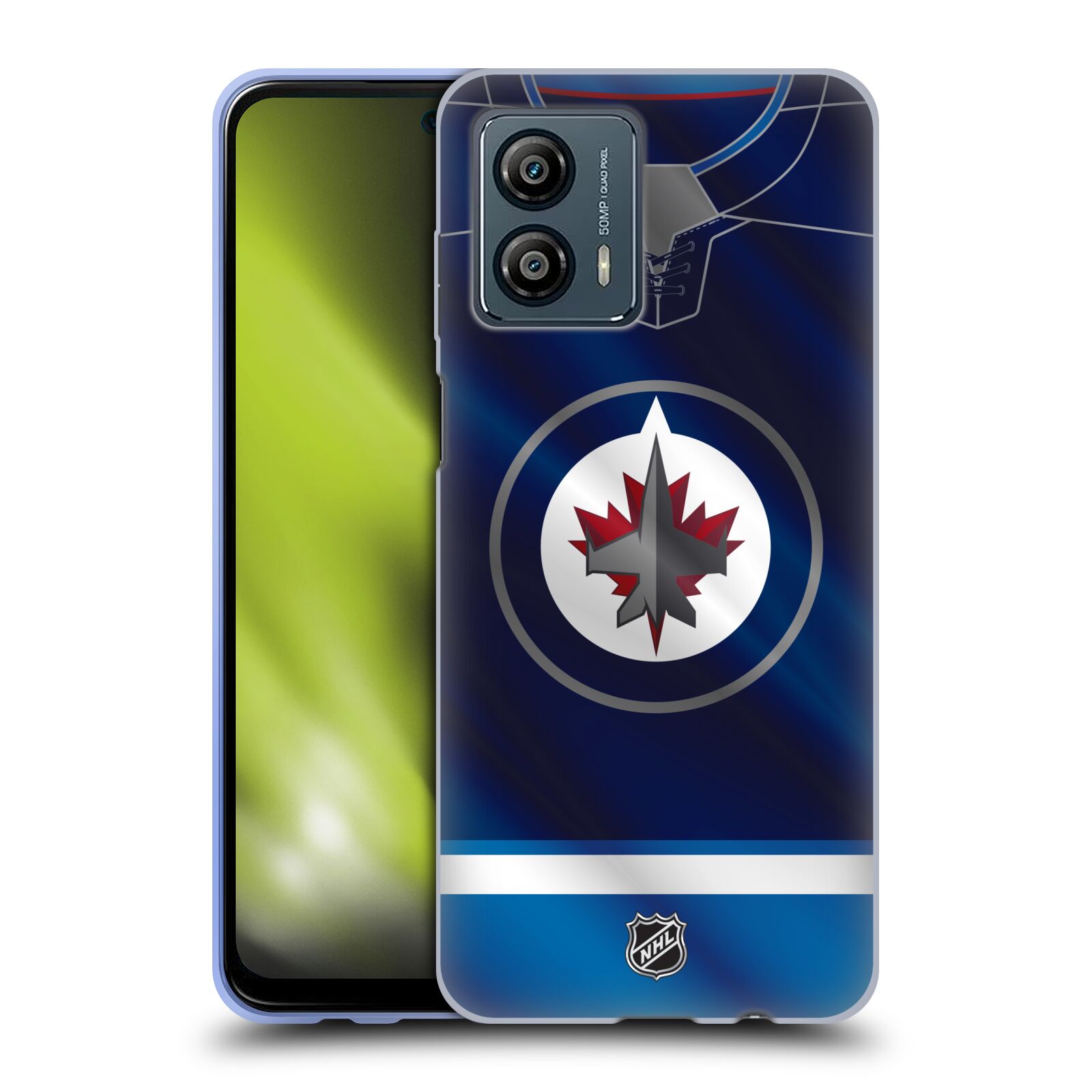 Silikonové pouzdro na mobil Motorola Moto G53 5G - NHL - Dres Winnipeg Jets (Silikonový kryt, obal, pouzdro na mobilní telefon Motorola Moto G53 5G s licencovaným motivem NHL - Dres Winnipeg Jets)
