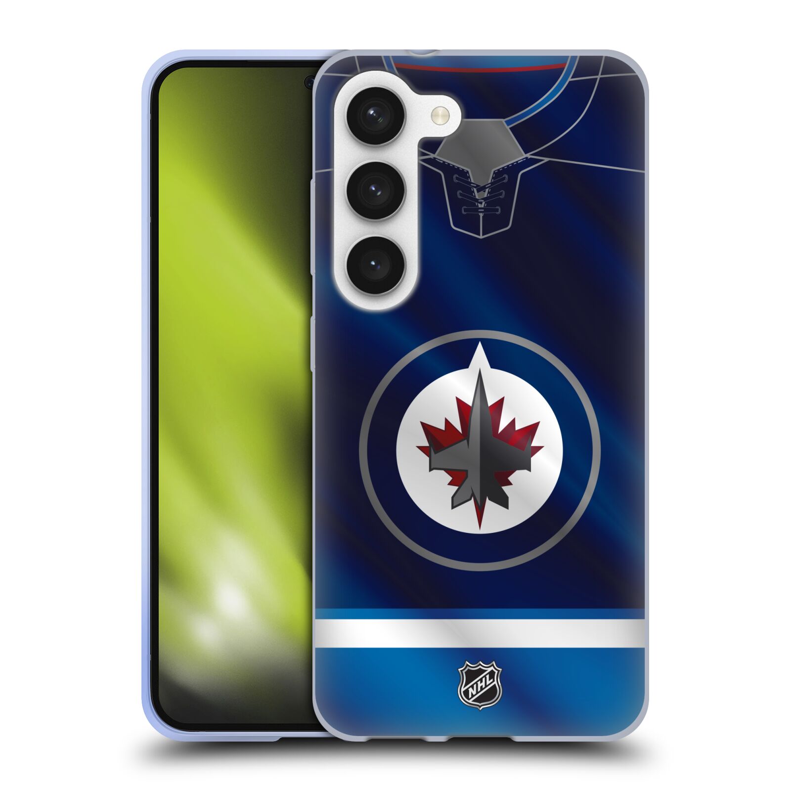Silikonové pouzdro na mobil Samsung Galaxy S23 - NHL - Dres Winnipeg Jets (Silikonový kryt, obal, pouzdro na mobilní telefon Samsung Galaxy S23 s licencovaným motivem NHL - Dres Winnipeg Jets)