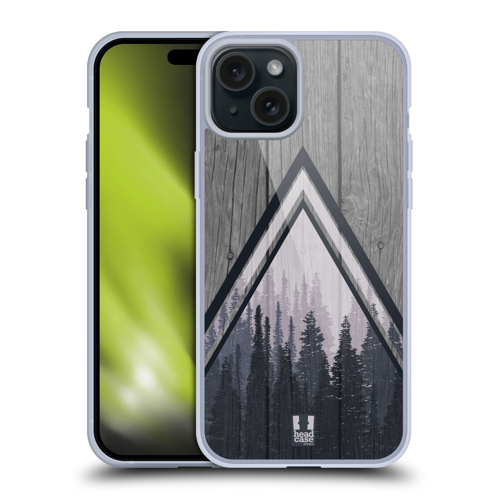 Silikonové lesklé pouzdro na mobil Apple iPhone 15 Plus - Head Case - Dřevo a temný les (Silikonový lesklý kryt, obal, pouzdro na mobilní telefon Apple iPhone 15 Plus s motivem Dřevo a temný les)
