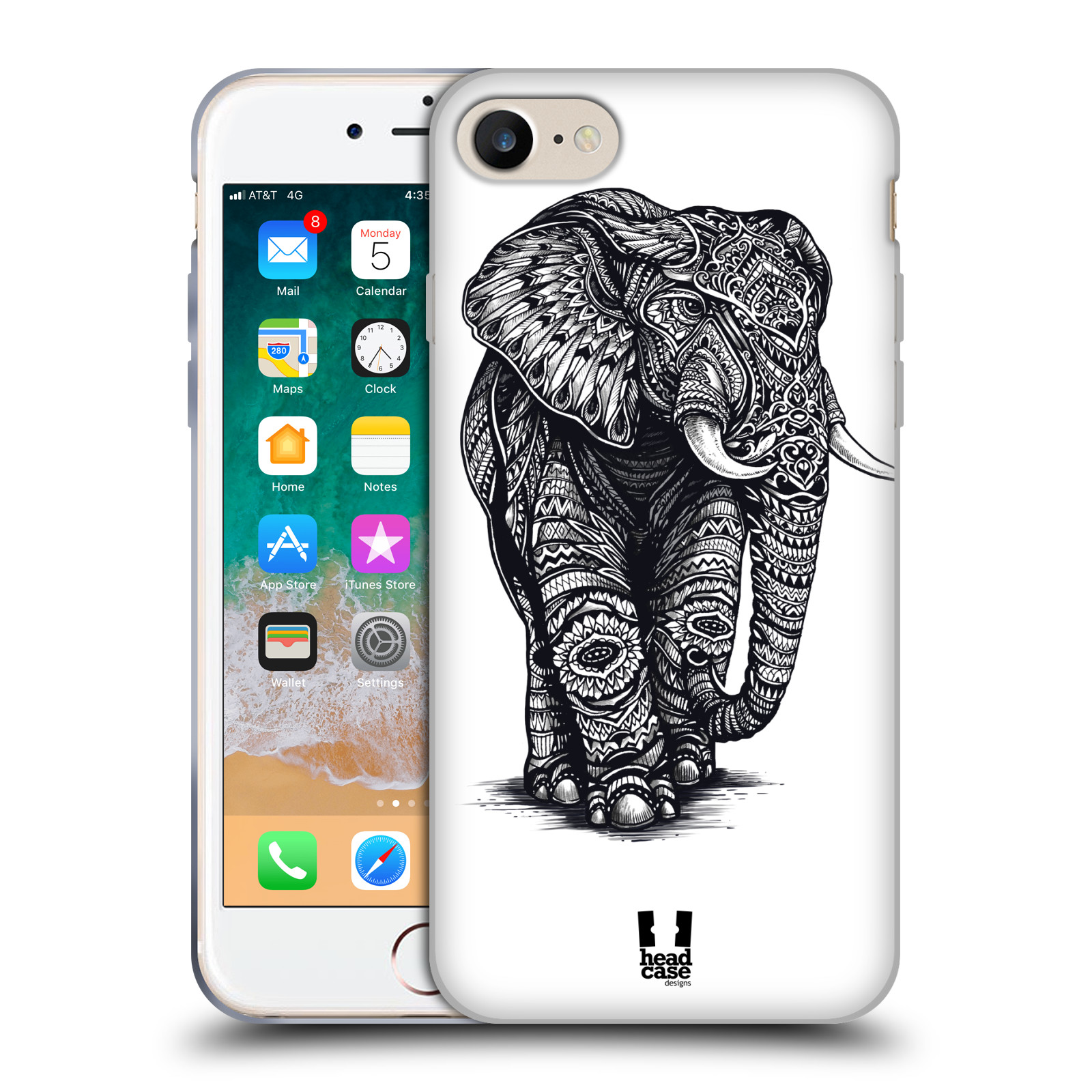 Silikonové pouzdro na mobil Apple iPhone 8 - Head Case - Zdobený Slon (Silikonový kryt či obal na mobilní telefon Apple iPhone 8 s motivem Zdobený Slon)