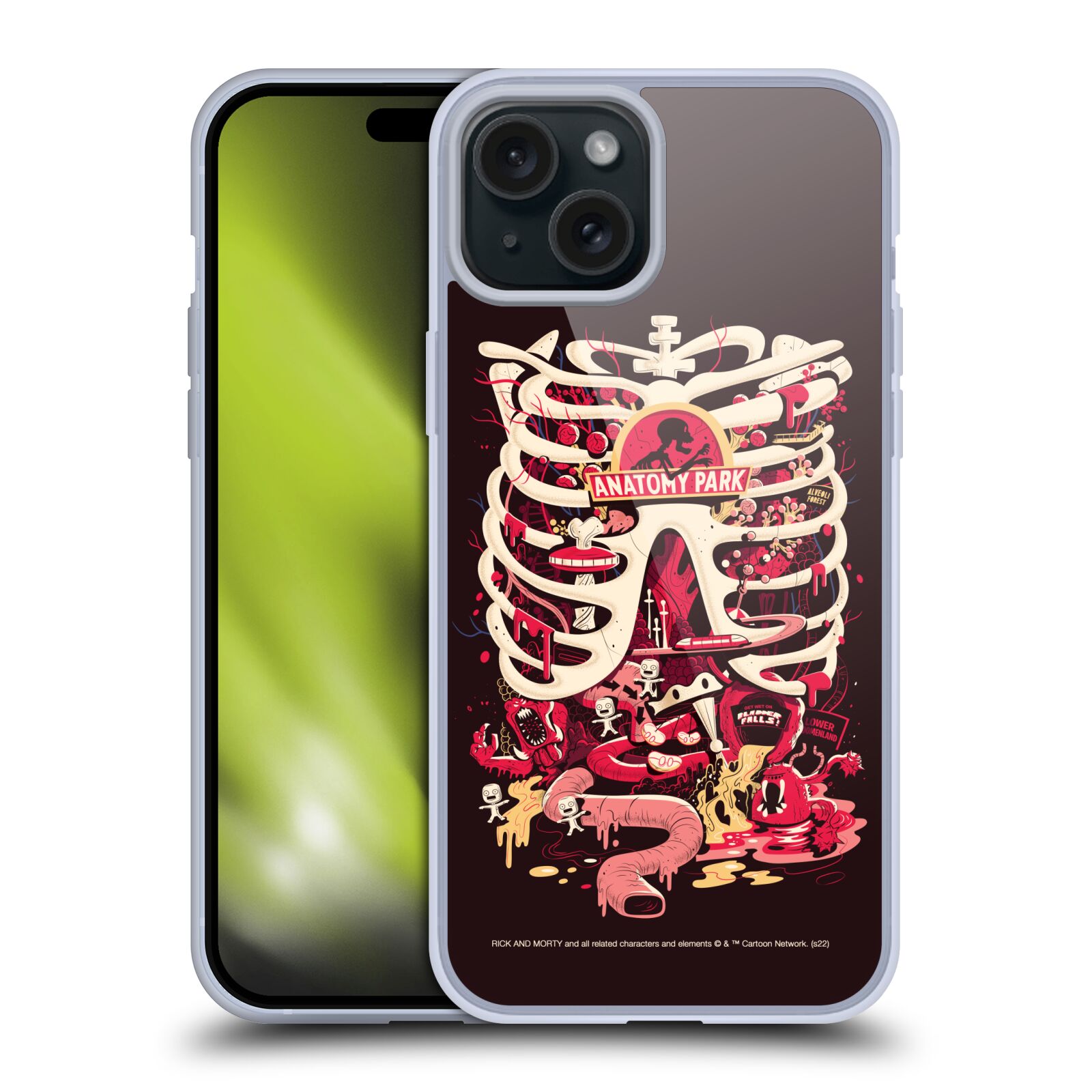 Silikonové lesklé pouzdro na mobil Apple iPhone 15 Plus - Rick And Morty - Anatomy Park (Silikonový lesklý kryt, obal, pouzdro na mobilní telefon Apple iPhone 15 Plus s licencovaným motivem Rick And Morty - Anatomy Park)