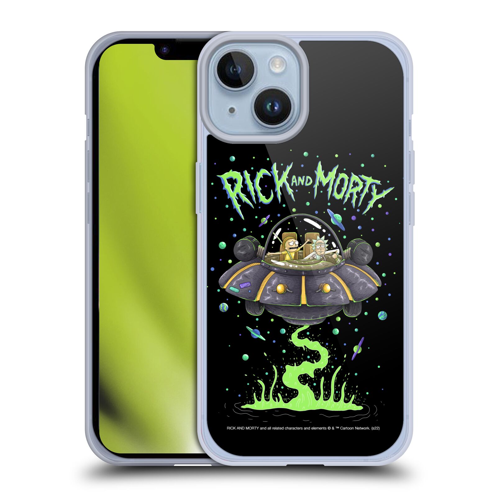 Silikonové pouzdro na mobil Apple iPhone 14 - Rick And Morty - Space Cruiser (Silikonový kryt, obal, pouzdro na mobilní telefon Apple iPhone 14 s licencovaným motivem Rick And Morty - Space Cruiser)