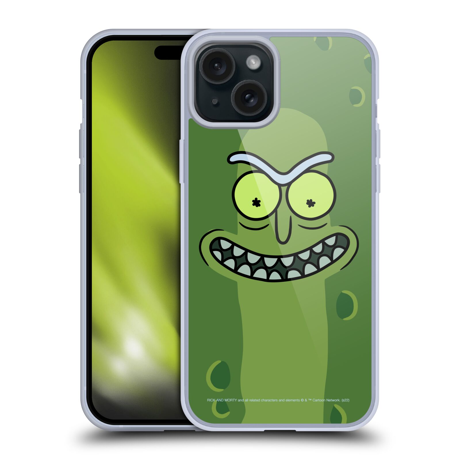 Silikonové lesklé pouzdro na mobil Apple iPhone 15 Plus - Rick And Morty - Pickle Rick (Silikonový lesklý kryt, obal, pouzdro na mobilní telefon Apple iPhone 15 Plus s licencovaným motivem Rick And Morty - Pickle Rick)