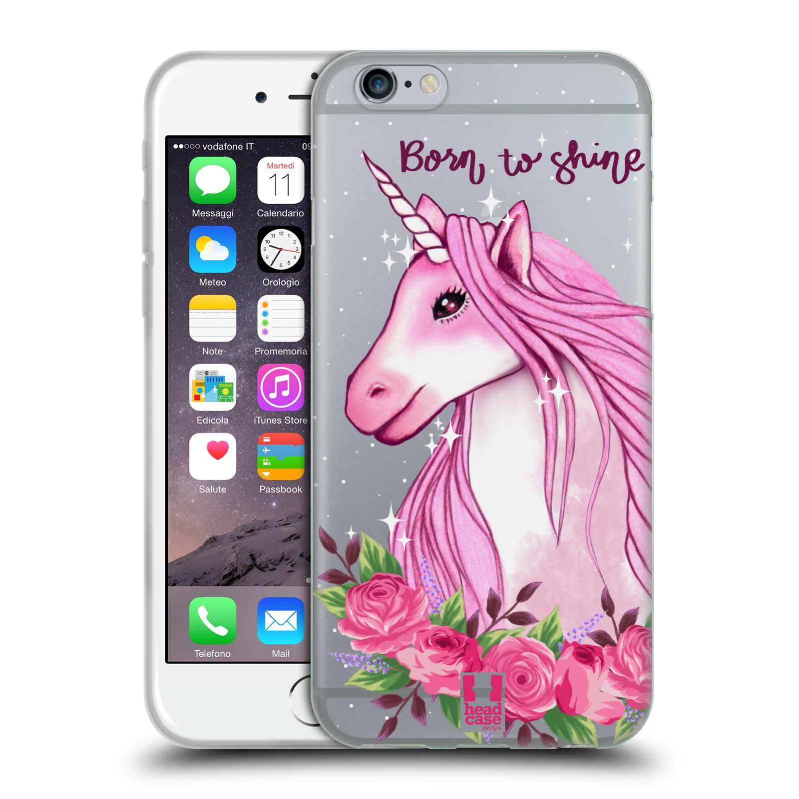 Silikonové pouzdro na mobil Apple iPhone 6 - Head Case - Jednorožec - Born to shine (Silikonový kryt či obal na mobilní telefon s motivem jednorožce (unicorn) pro Apple iPhone 6)