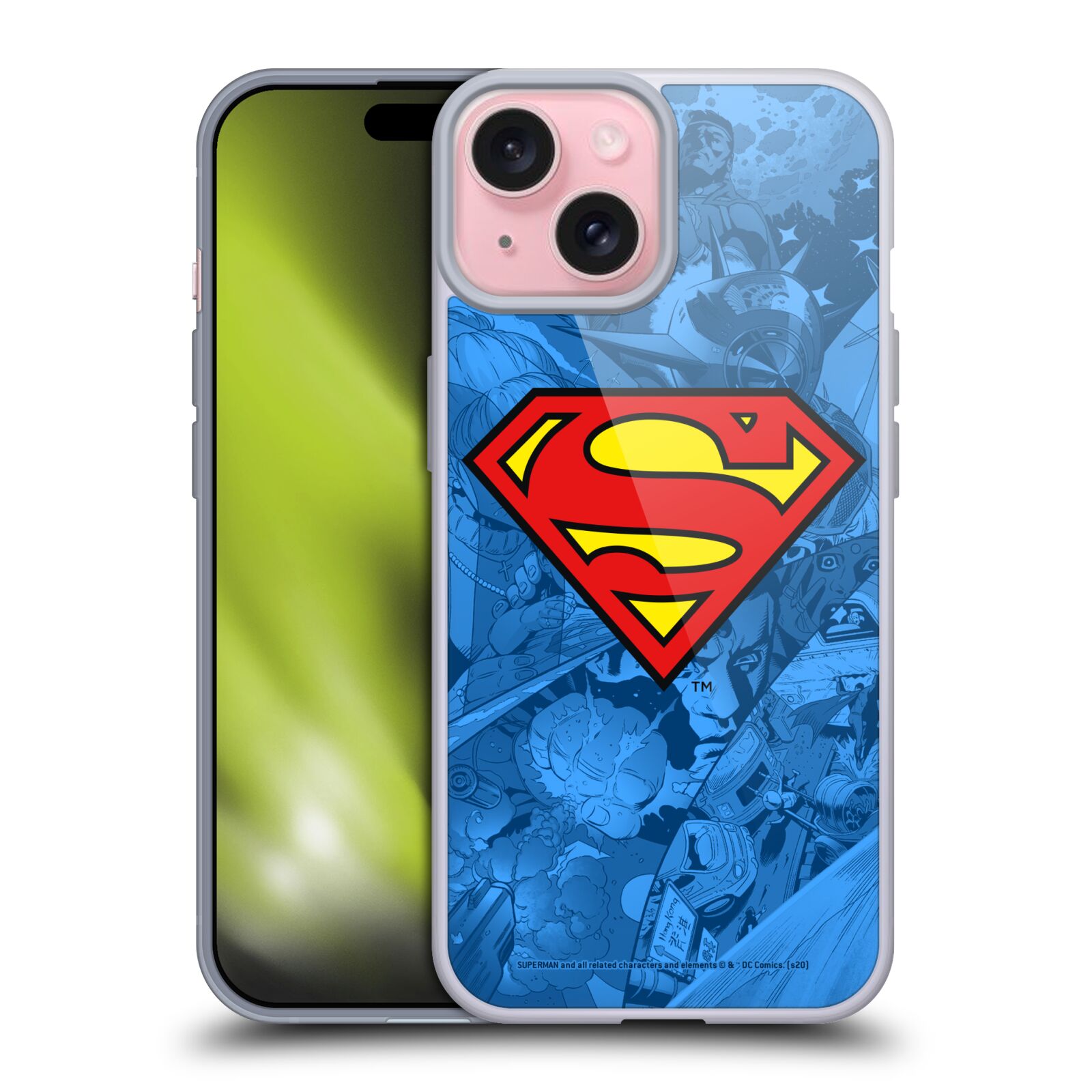 Silikonové lesklé pouzdro na mobil Apple iPhone 15 - Superman DC Comics Comicbook Art Collage (Silikonový lesklý kryt, obal, pouzdro na mobilní telefon Apple iPhone 15 s licencovaným motivem Superman DC Comics Comicbook Art Collage)