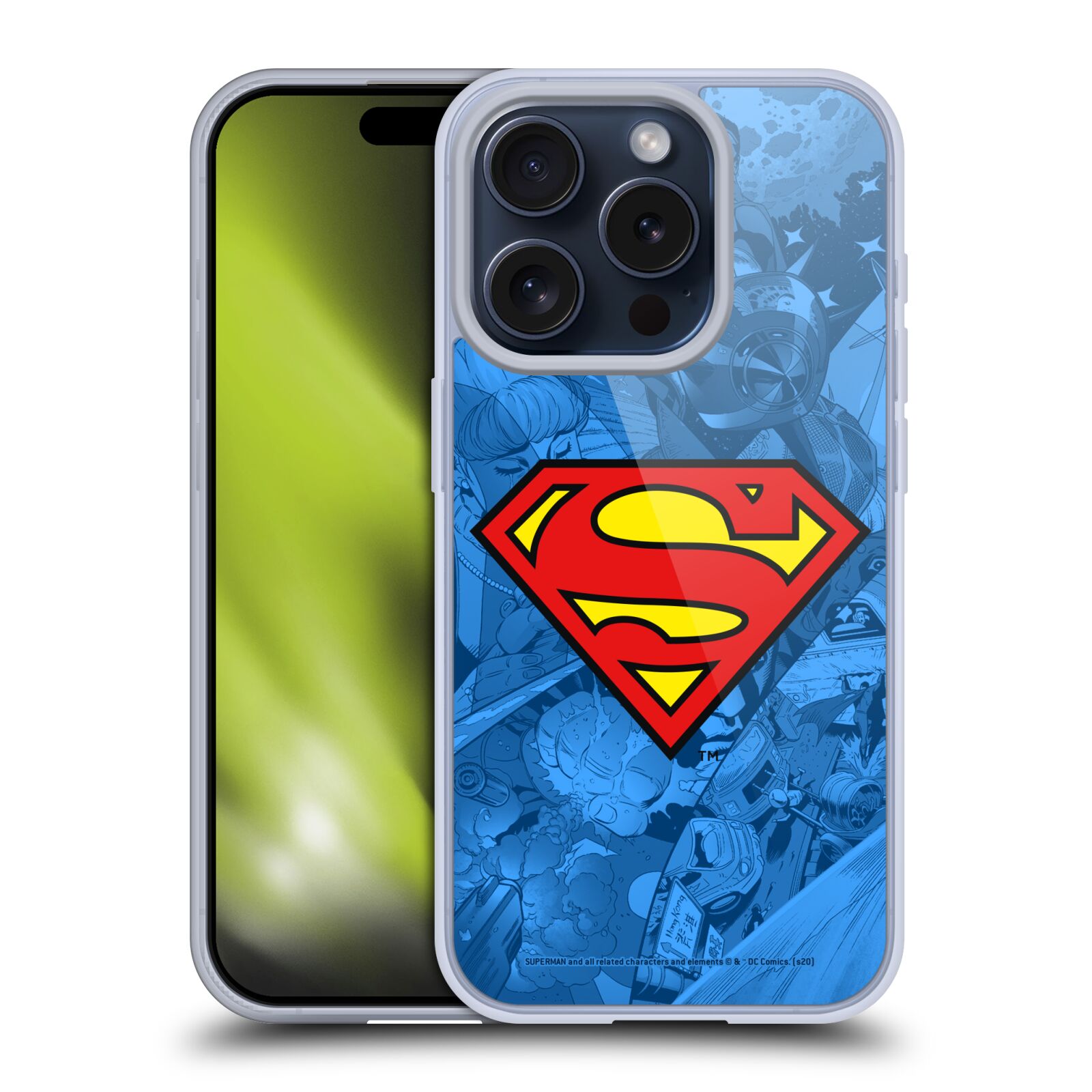 Silikonové lesklé pouzdro na mobil Apple iPhone 15 Pro - Superman DC Comics Comicbook Art Collage (Silikonový lesklý kryt, obal, pouzdro na mobilní telefon Apple iPhone 15 Pro s licencovaným motivem Superman DC Comics Comicbook Art Collage)
