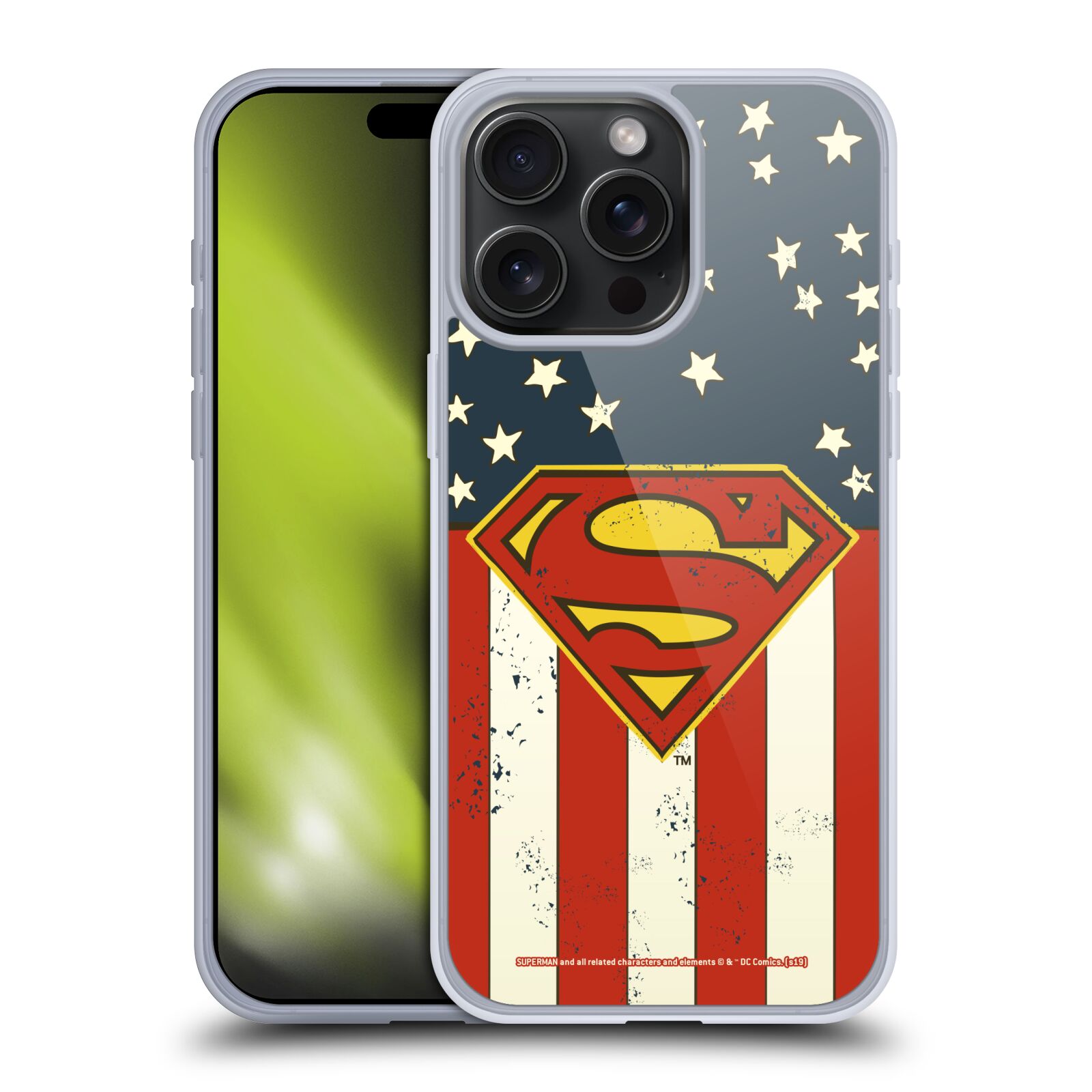 Silikonové lesklé pouzdro na mobil Apple iPhone 15 Pro Max - Superman DC Comics Logos U.S. Flag (Silikonový lesklý kryt, obal, pouzdro na mobilní telefon Apple iPhone 15 Pro Max s licencovaným motivem Superman DC Comics Logos U.S. Flag)