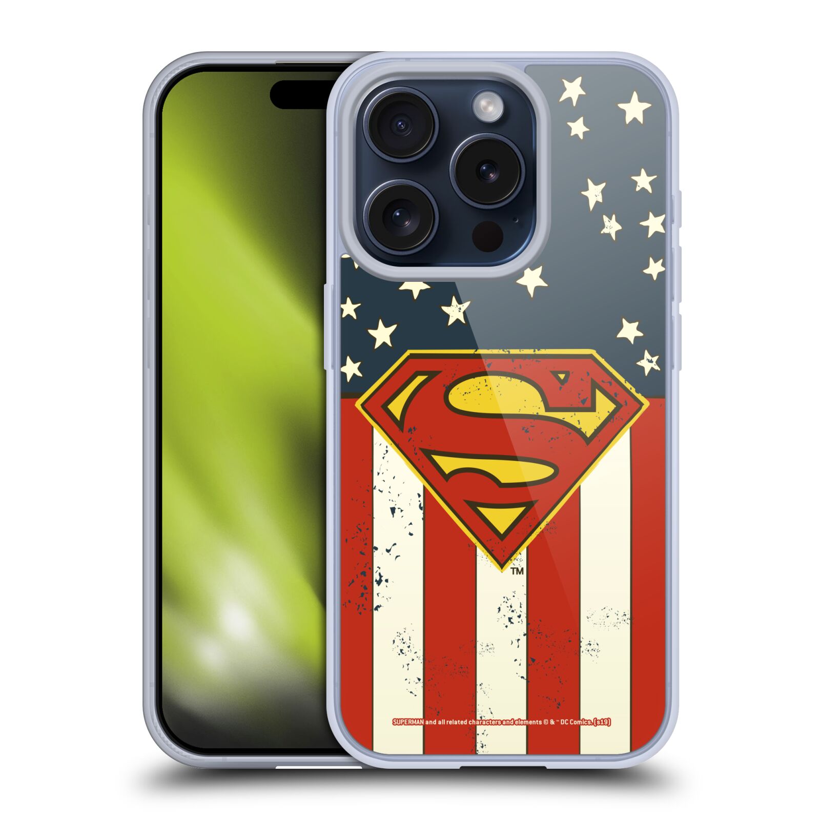 Silikonové lesklé pouzdro na mobil Apple iPhone 15 Pro - Superman DC Comics Logos U.S. Flag (Silikonový lesklý kryt, obal, pouzdro na mobilní telefon Apple iPhone 15 Pro s licencovaným motivem Superman DC Comics Logos U.S. Flag)