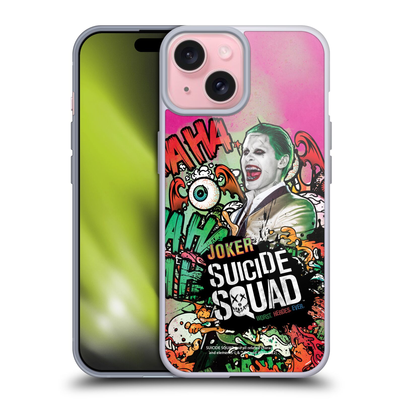 Silikonové lesklé pouzdro na mobil Apple iPhone 15 - Suicide Squad - Joker (Silikonový lesklý kryt, obal, pouzdro na mobilní telefon Apple iPhone 15 s licencovaným motivem Suicide Squad - Joker)