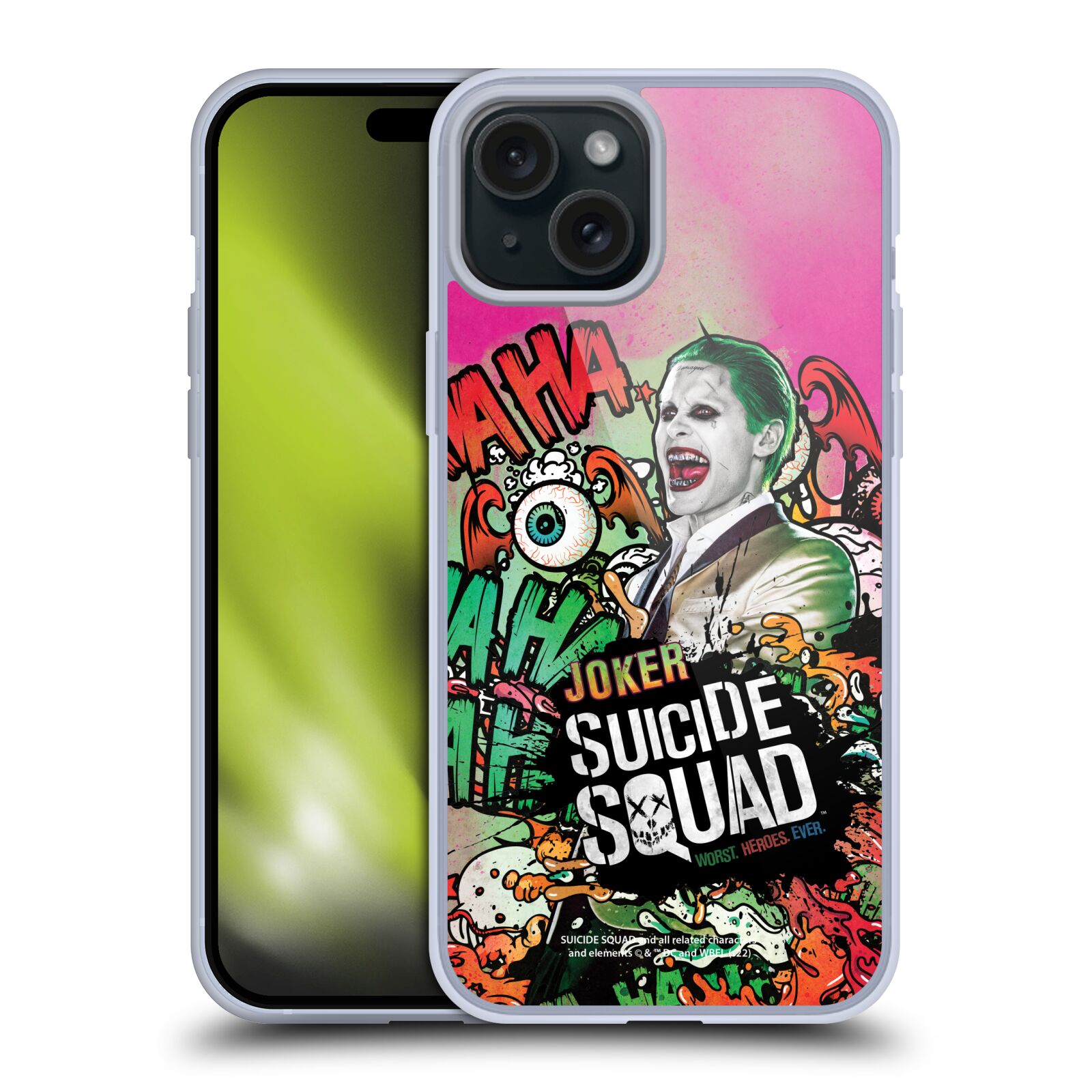 Silikonové lesklé pouzdro na mobil Apple iPhone 15 Plus - Suicide Squad - Joker (Silikonový lesklý kryt, obal, pouzdro na mobilní telefon Apple iPhone 15 Plus s licencovaným motivem Suicide Squad - Joker)