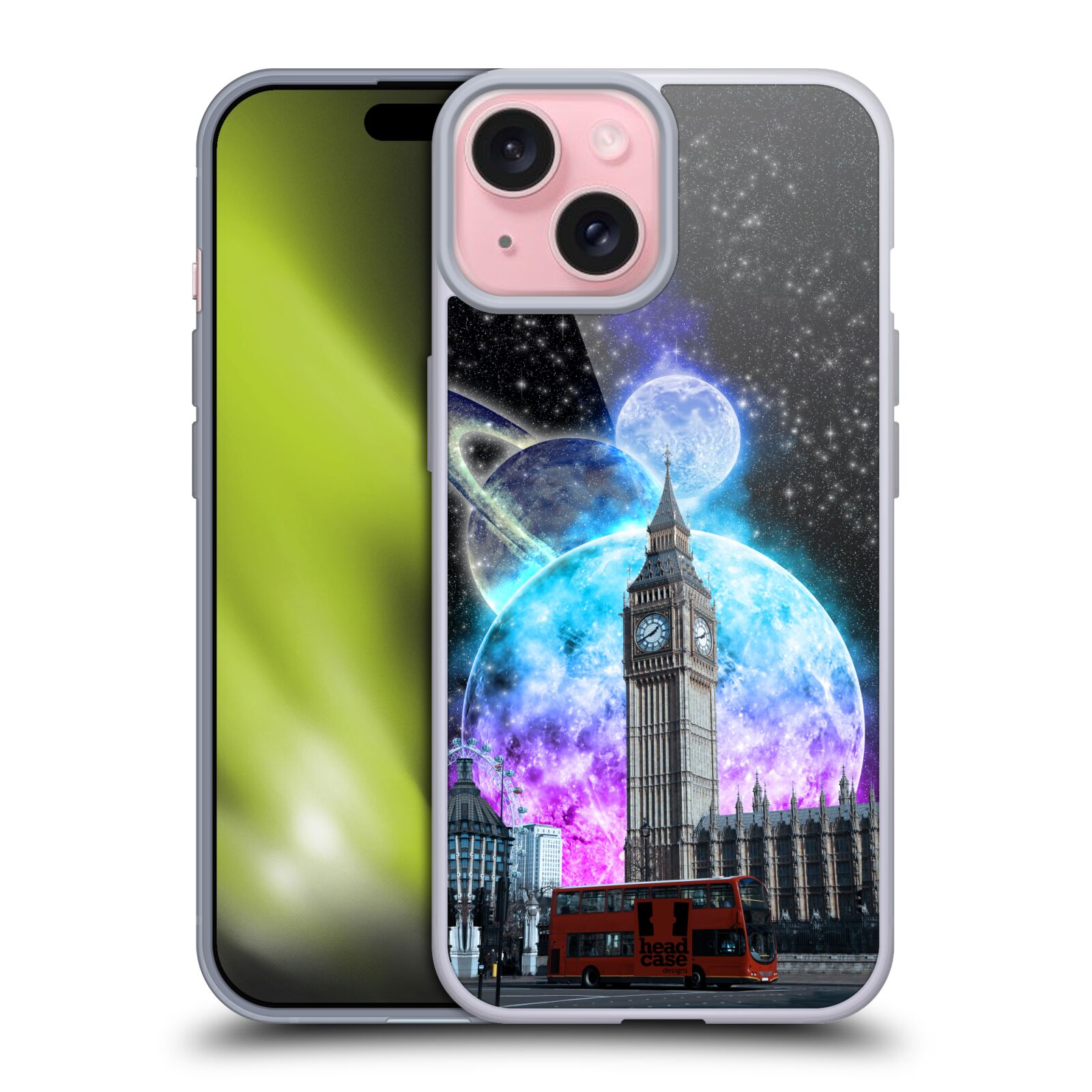 Silikonové lesklé pouzdro na mobil Apple iPhone 15 - Head Case - Měsíční Londýn (Silikonový lesklý kryt, obal, pouzdro na mobilní telefon Apple iPhone 15 s motivem Měsíční Londýn)
