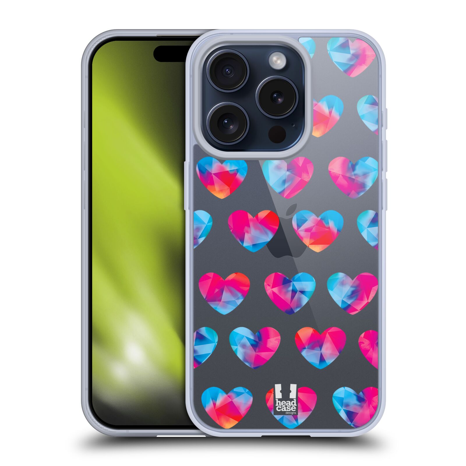 Silikonové lesklé pouzdro na mobil Apple iPhone 15 Pro - Head Case - Srdíčka hrající barvami (Silikonový kryt či obal na mobilní telefon s motivem Srdíčka hrající barvami pro Apple iPhone 15 Pro)
