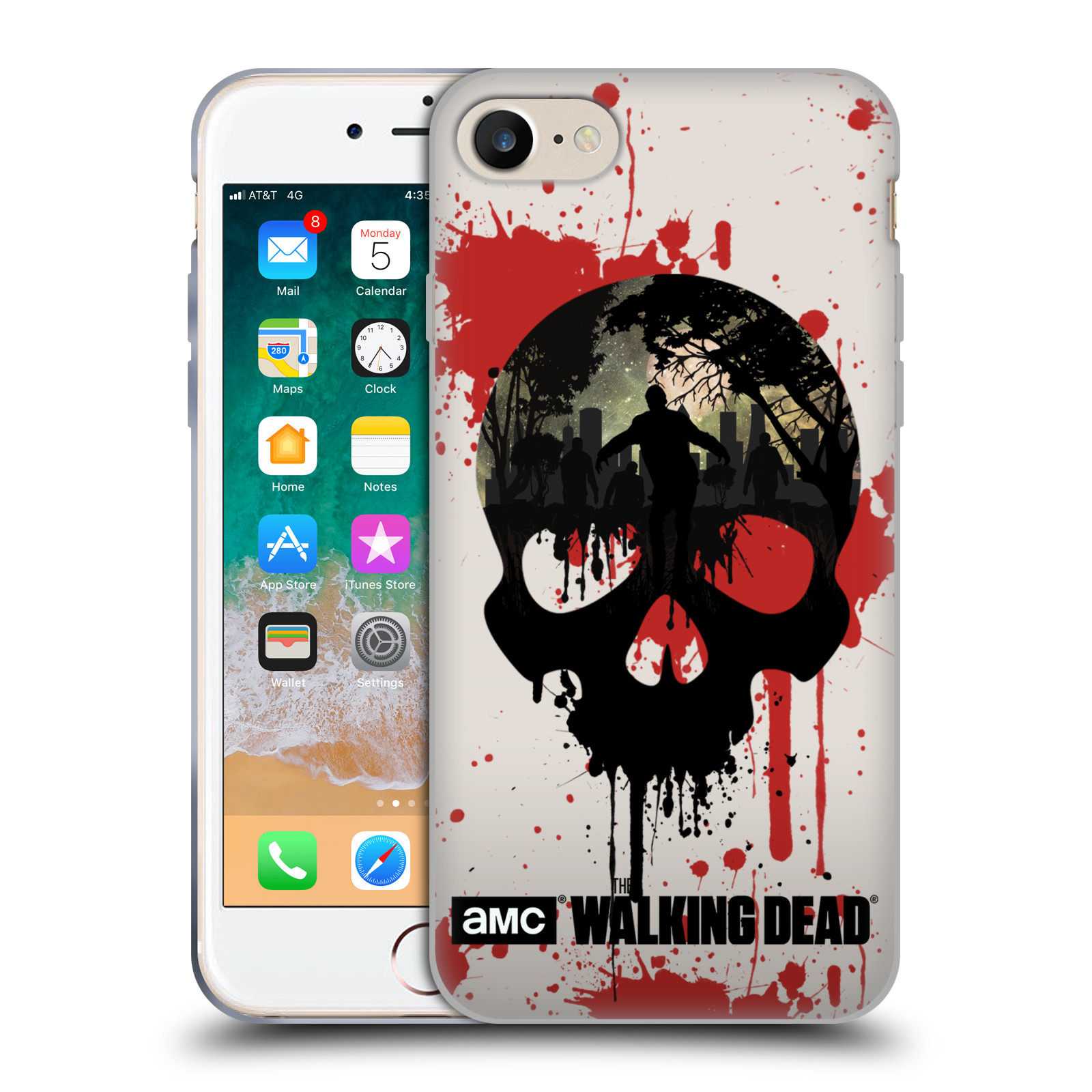 Silikonové pouzdro na mobil Apple iPhone 7 HEAD CASE Živí mrtví - Lebka (Silikonový kryt či obal na mobilní telefon s licencovaným motivem Živí mrtví / The Walking Dead pro Apple iPhone 7)