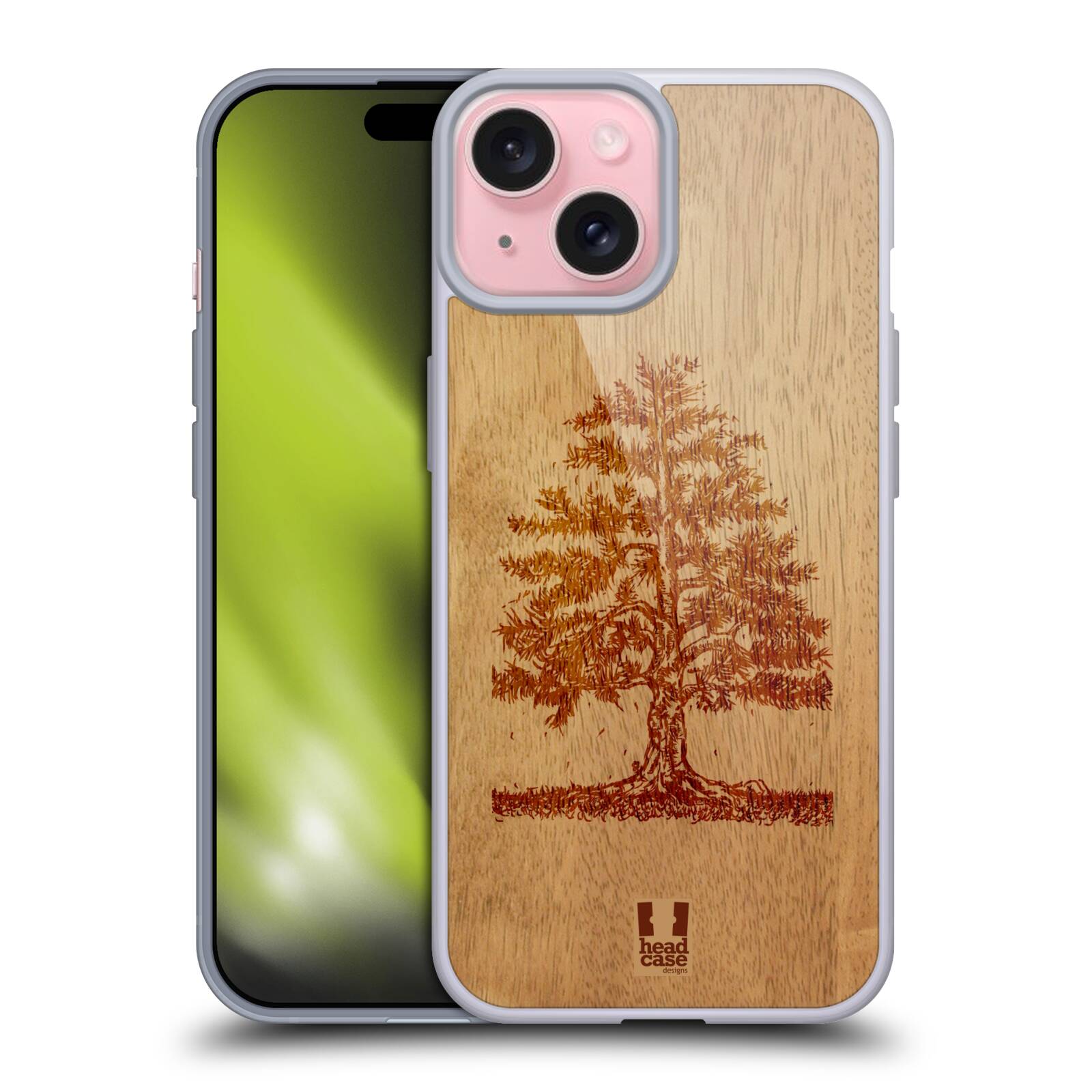 Silikonové lesklé pouzdro na mobil Apple iPhone 15 - Head Case - WOODART TREE (Silikonový lesklý kryt, obal, pouzdro na mobilní telefon Apple iPhone 15 s motivem WOODART TREE)