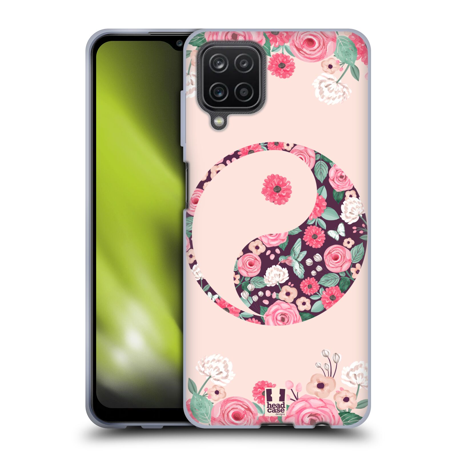 Silikonové pouzdro na mobil Samsung Galaxy A12 - Head Case - Yin a Yang Floral (Silikonový kryt, obal, pouzdro na mobilní telefon Samsung Galaxy A12 s motivem Yin a Yang Floral)