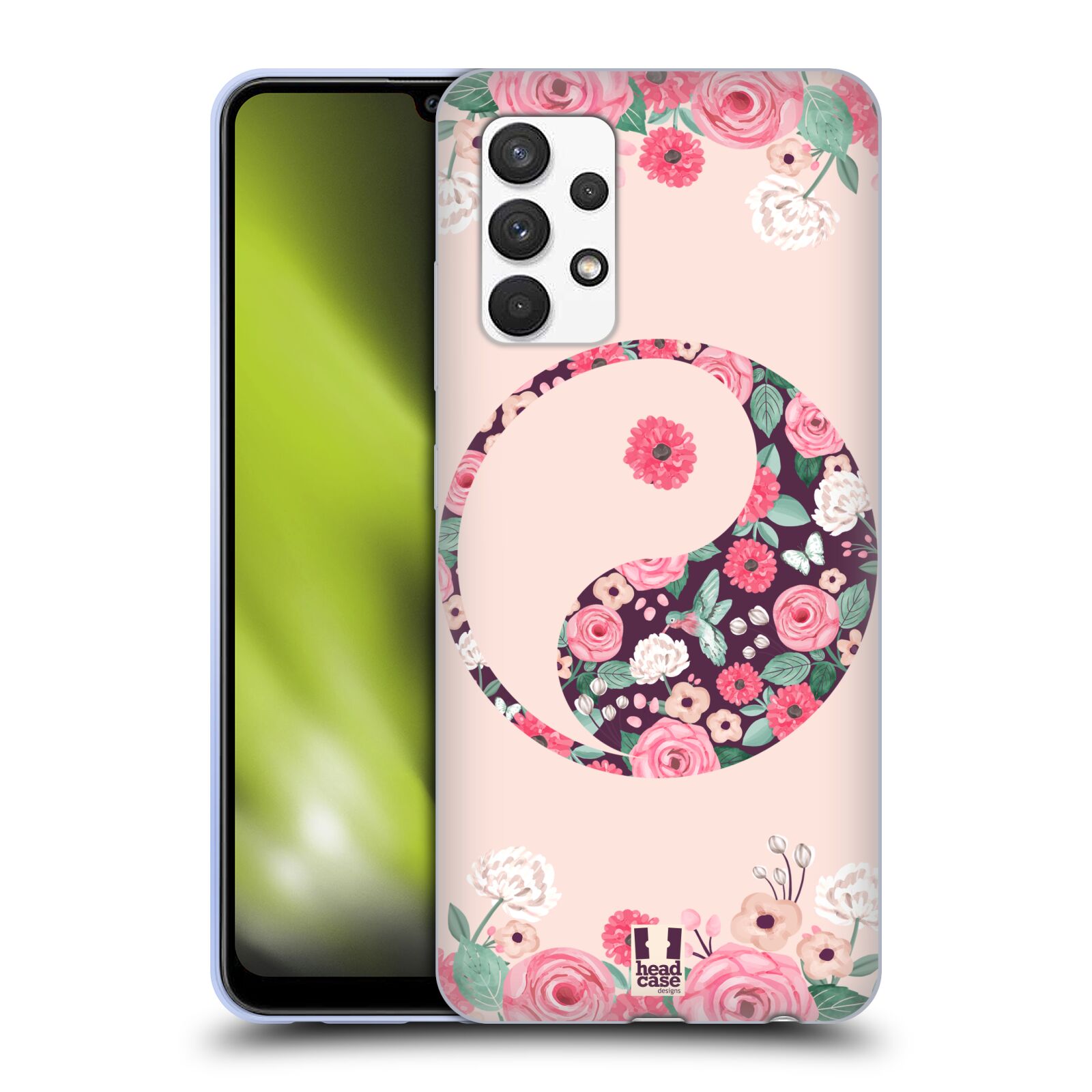 Silikonové pouzdro na mobil Samsung Galaxy A32 4G - Head Case - Yin a Yang Floral (Silikonový kryt, obal, pouzdro na mobilní telefon Samsung Galaxy A32 4G s motivem Yin a Yang Floral)
