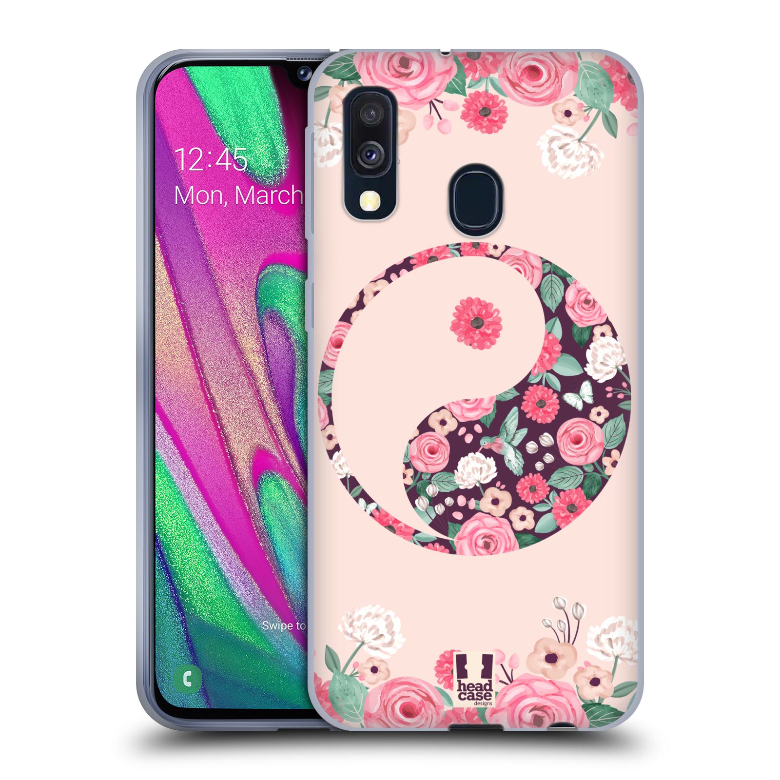 Silikonové pouzdro na mobil Samsung Galaxy A40 - Head Case - Yin a Yang Floral (Silikonový kryt, obal, pouzdro na mobilní telefon Samsung Galaxy A40 A405F Dual SIM s motivem Yin a Yang Floral)
