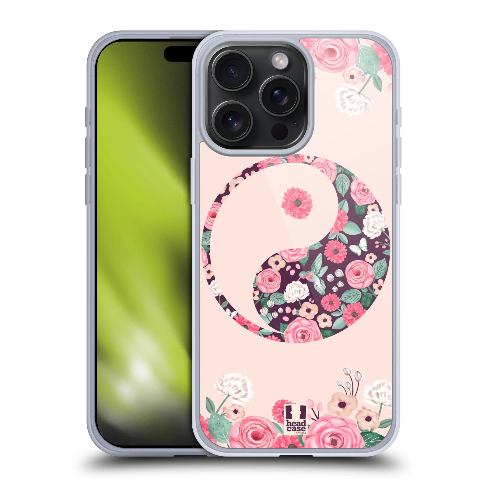 Silikonové lesklé pouzdro na mobil Apple iPhone 15 Pro Max - Head Case - Yin a Yang Floral (Silikonový lesklý kryt, obal, pouzdro na mobilní telefon Apple iPhone 15 Pro Max s motivem Yin a Yang Floral)
