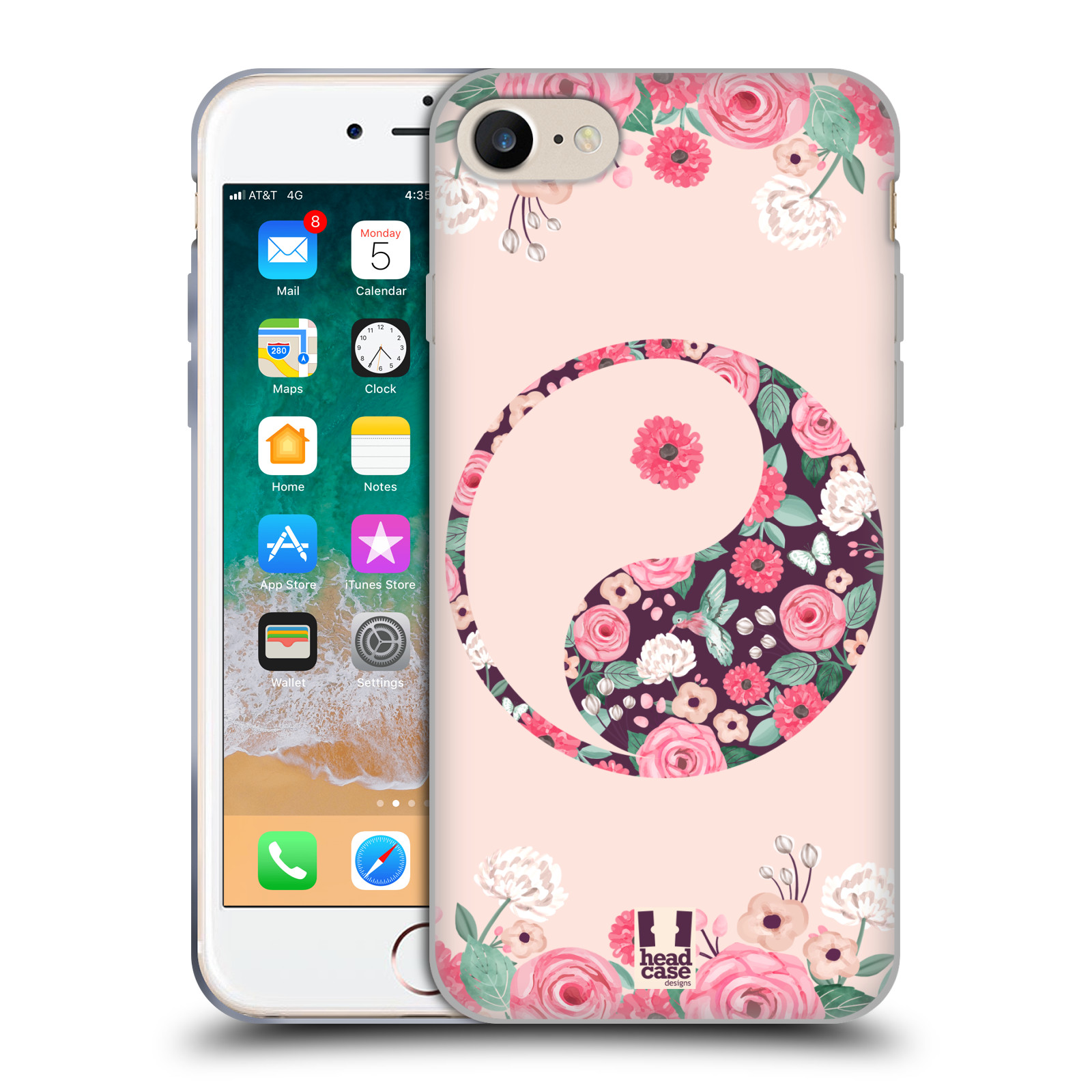 Silikonové pouzdro na mobil Apple iPhone SE 2022 / SE 2020 - Head Case - Yin a Yang Floral (Silikonový kryt, obal, pouzdro na mobilní telefon Apple iPhone SE 2020 / Apple iPhone SE 2022 s motivem Yin a Yang Floral)