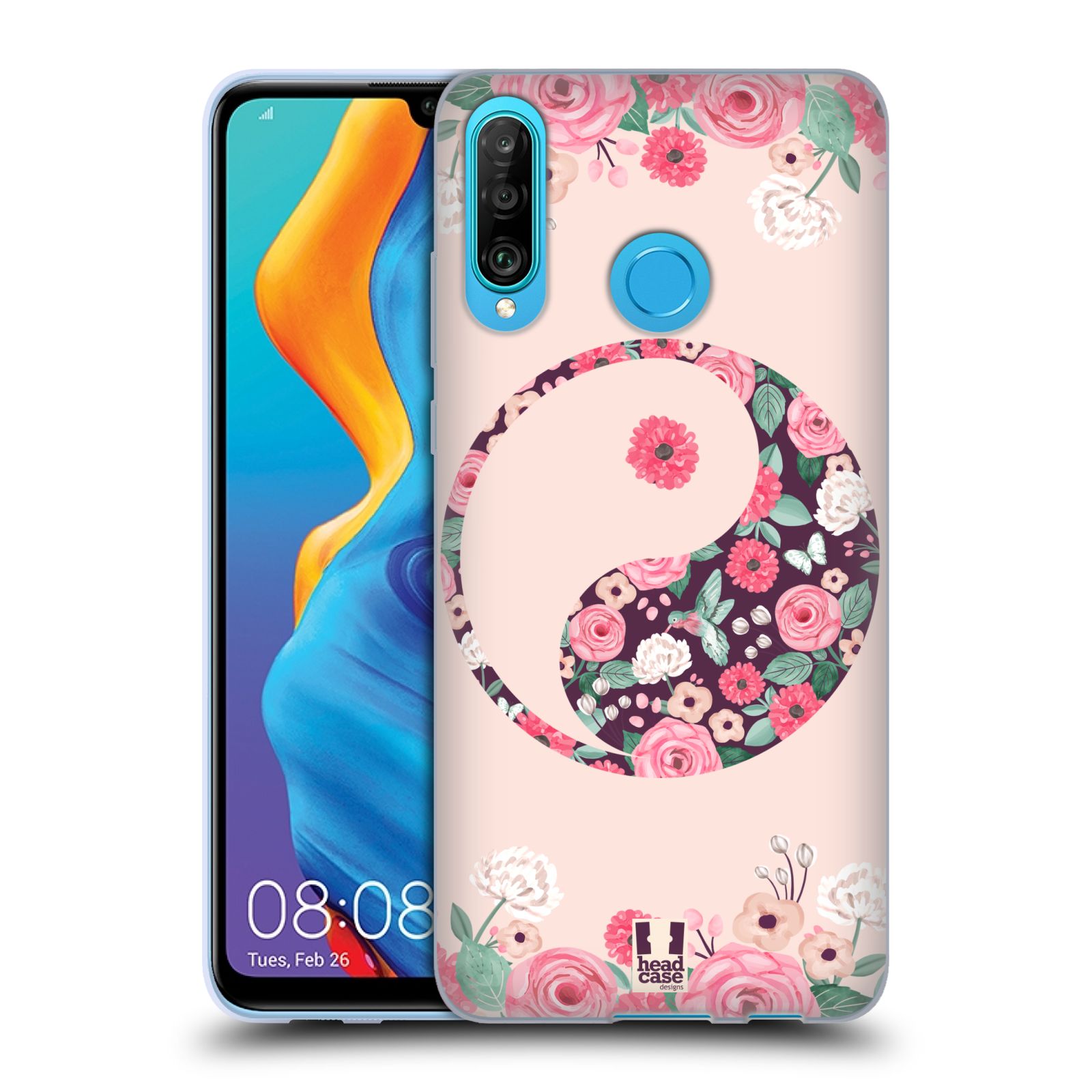 Silikonové pouzdro na mobil Huawei P30 Lite - Head Case - Yin a Yang Floral (Silikonový kryt, obal, pouzdro na mobilní telefon Huawei P30 Lite Dual Sim (MAR-L01A, MAR-L21A, MAR-LX1A) s motivem Yin a Yang Floral)